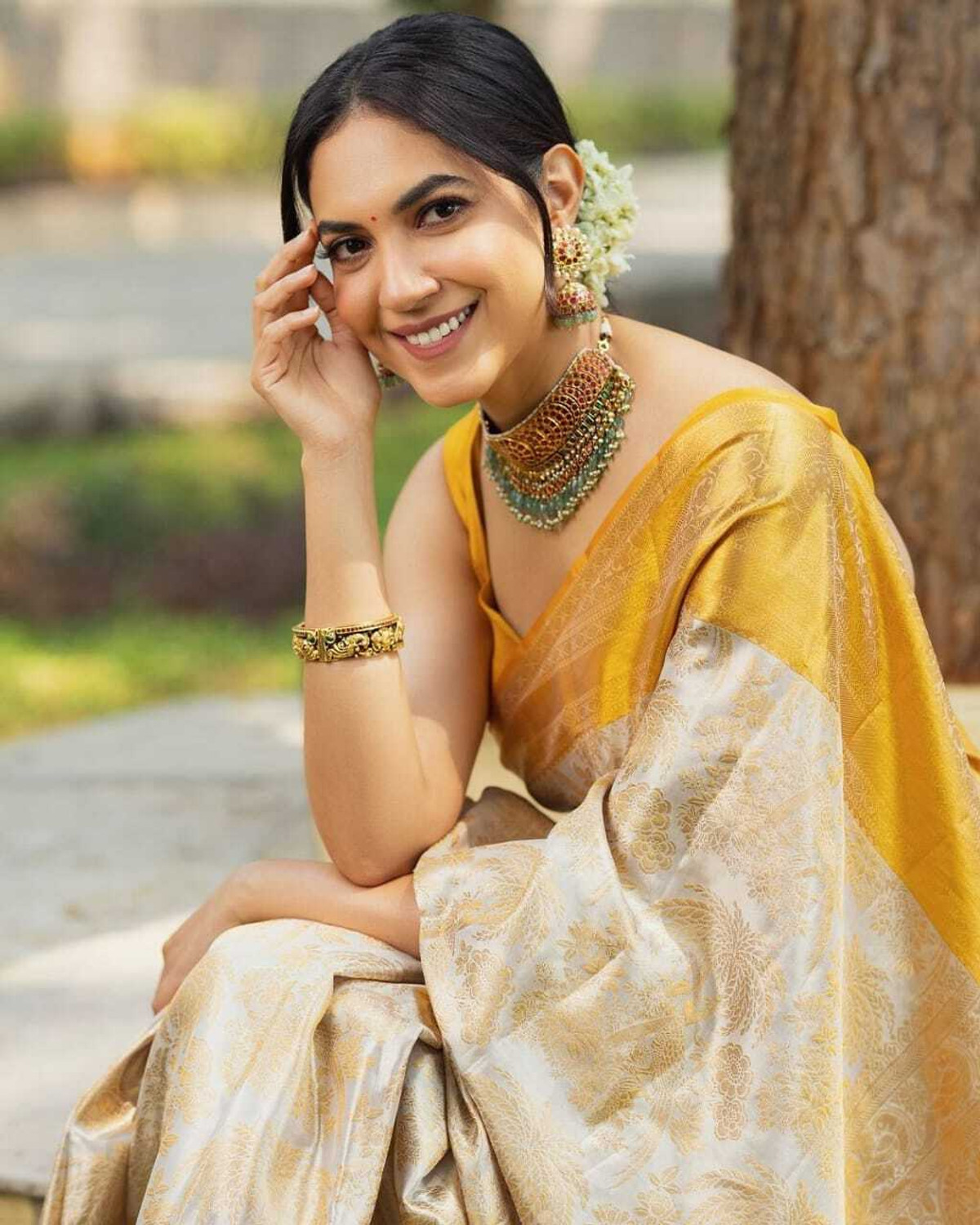 Image of WOMENELEGENCE Embellished Banarasi Pure Silk Saree