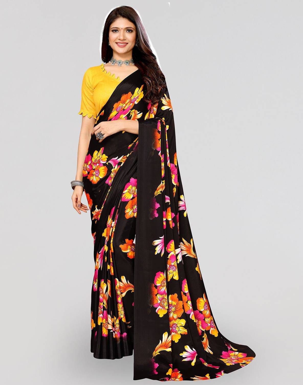 ANIRAV Floral Print Bollywood Tussar Silk Saree