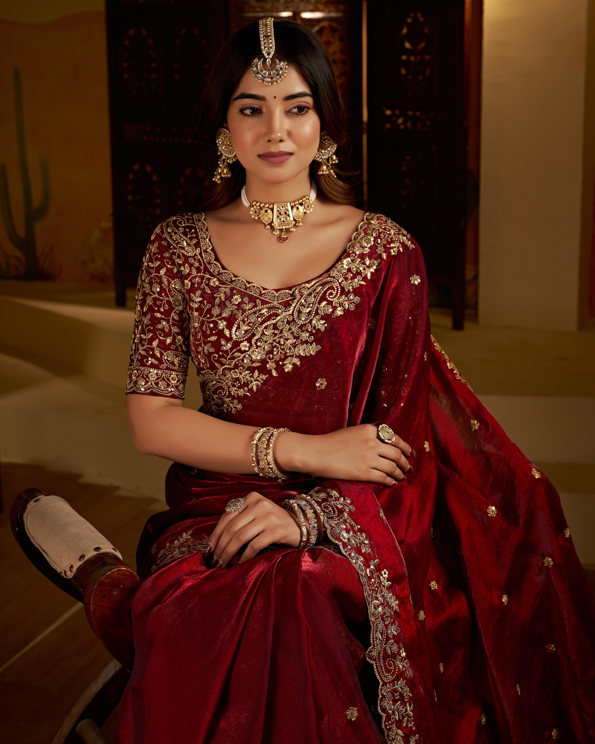 Image of GRUHNAREE Embroidered Bollywood Art Silk Saree