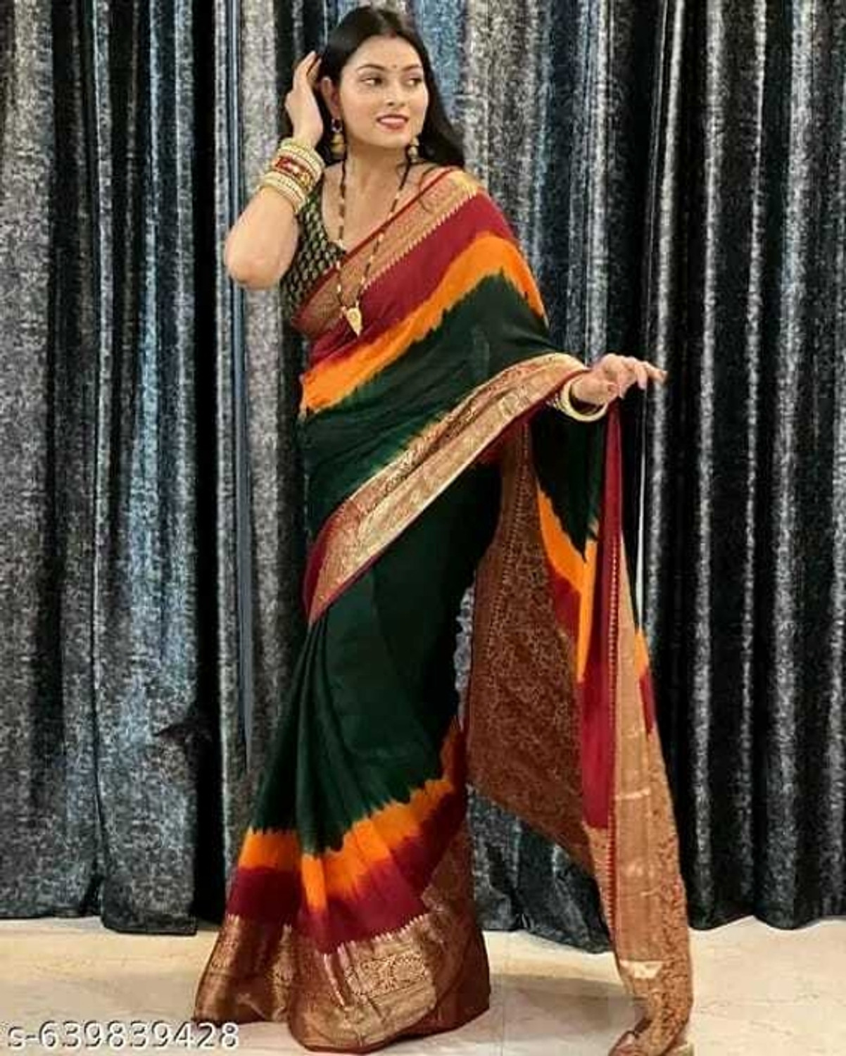 Image of vilochan Tie-Dye, Woven, Color Block Bandhani Art Silk Saree