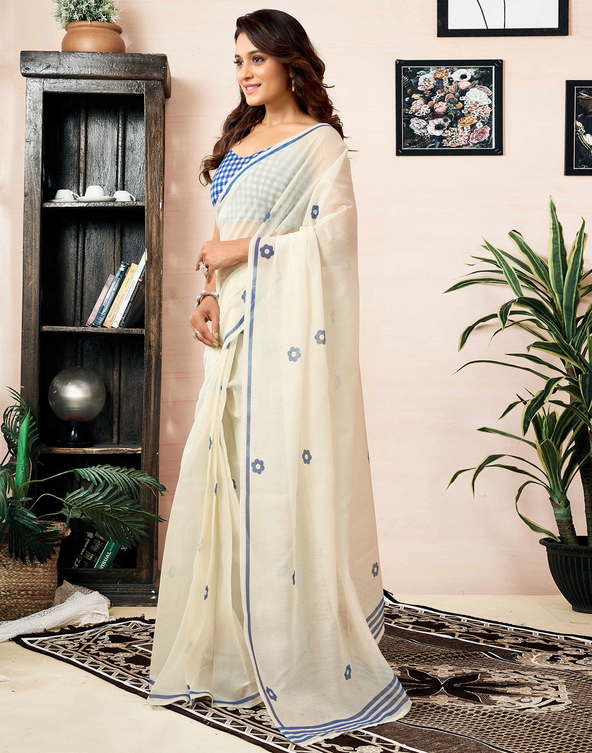 Image of Samah Geometric Print, Printed Daily Wear Cotton Blend, Chanderi Saree