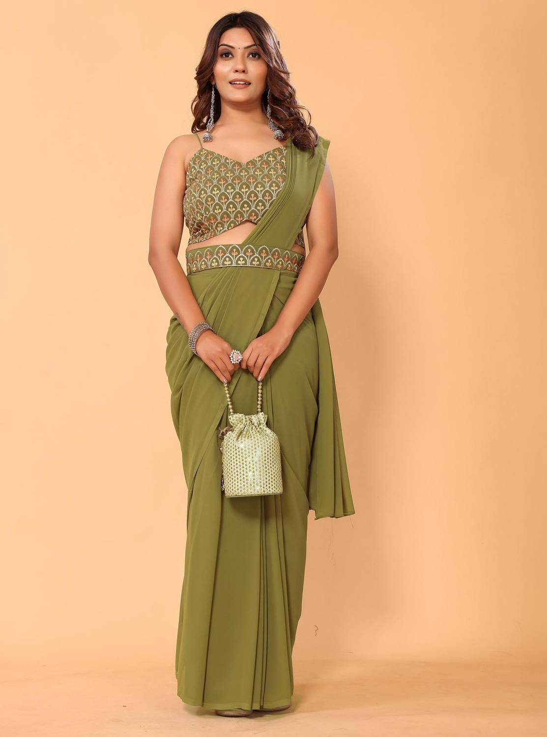 PATLANI STYLE Embroidered Pre Draped Saree Georgette Saree
