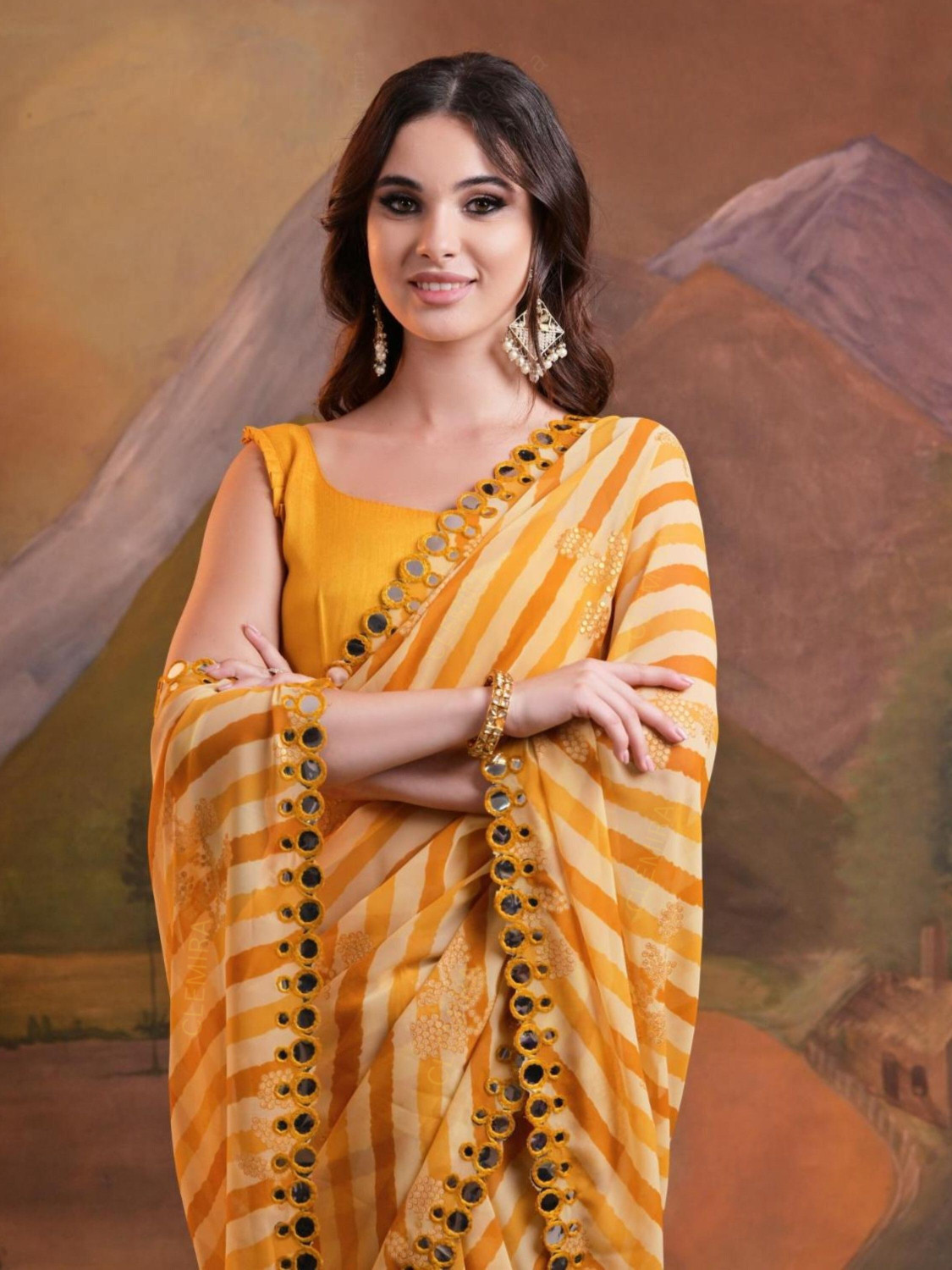 Image of Clemira Striped Bollywood Georgette Saree