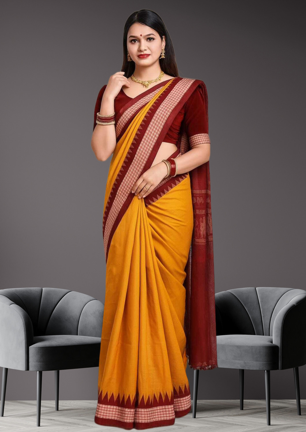 Image of ajmera fashion Temple Border Sambalpuri Art Silk Saree