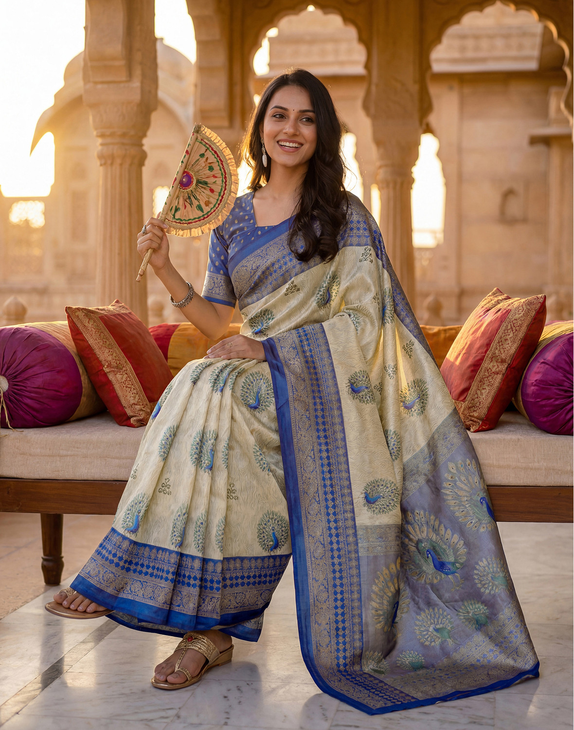Image of Satrani Printed, Embellished Pre Draped Saree Silk Blend Saree
