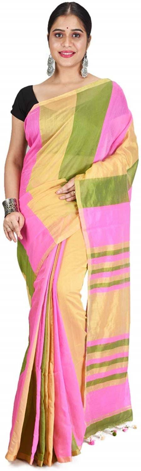 Desh Bidesh Striped, Color Block Bollywood Handloom Cotton Blend,