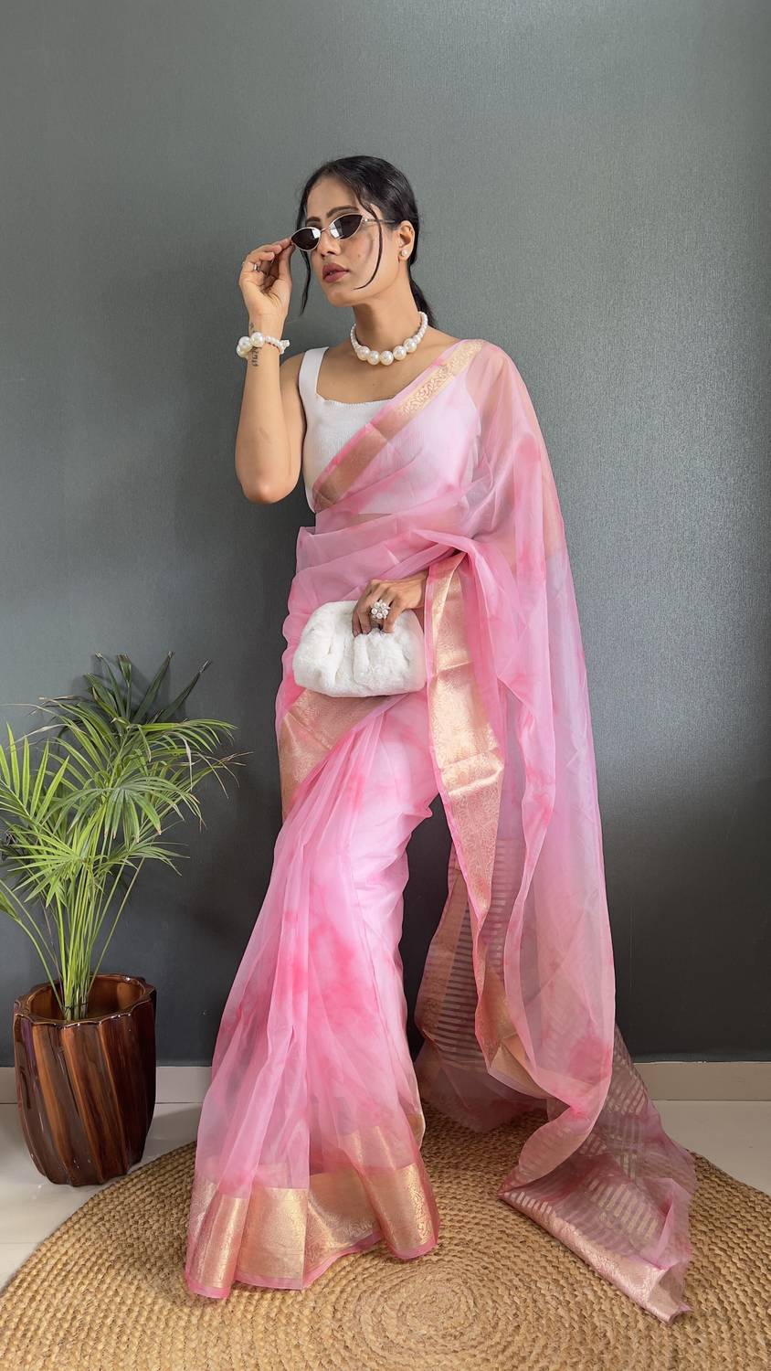 KRIYANSH Tie-Dye, Woven, Self Design Banarasi Jacquard, Organza Saree