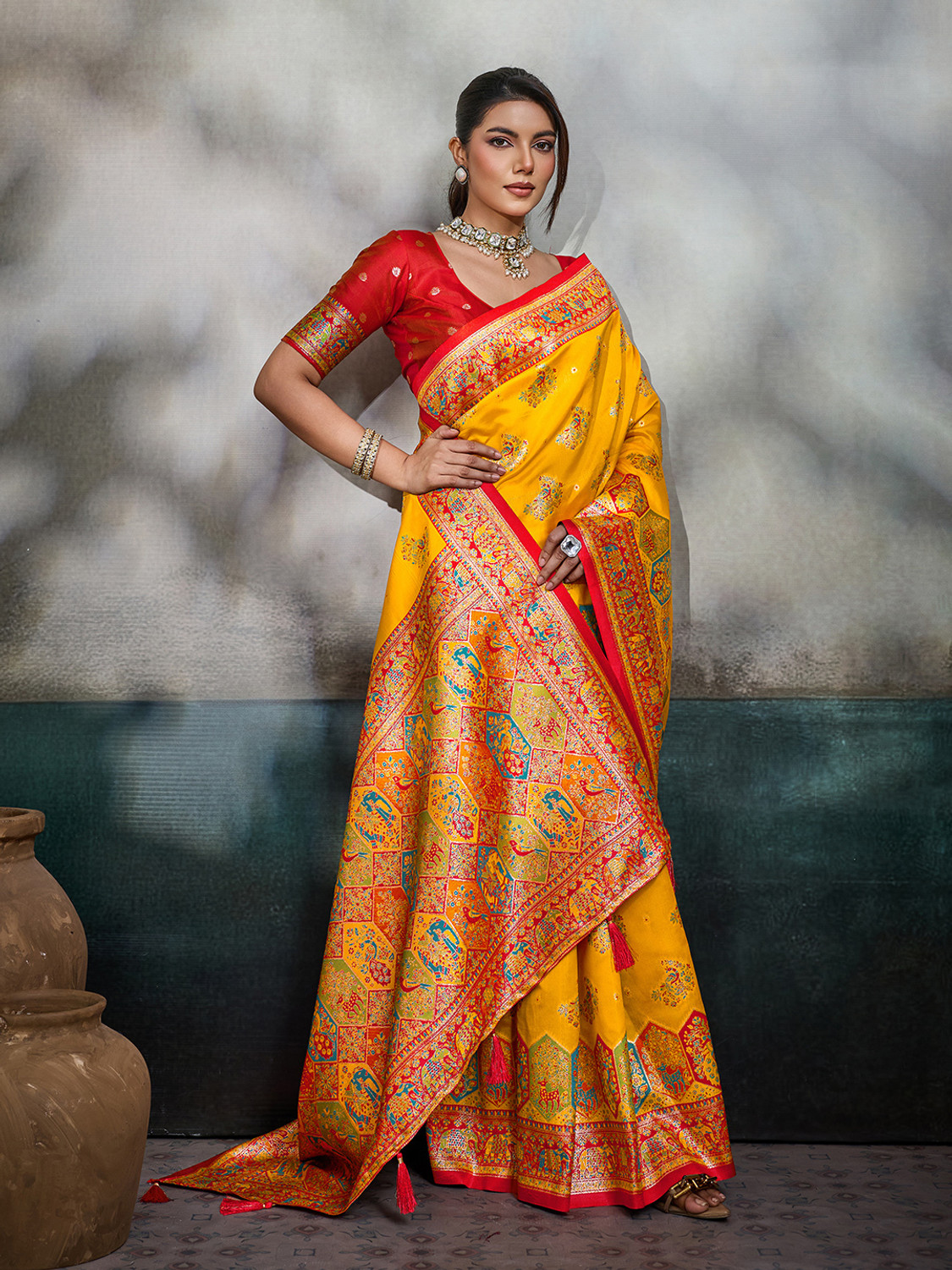 Image of Pbs Prints Printed Banarasi Satin Saree
