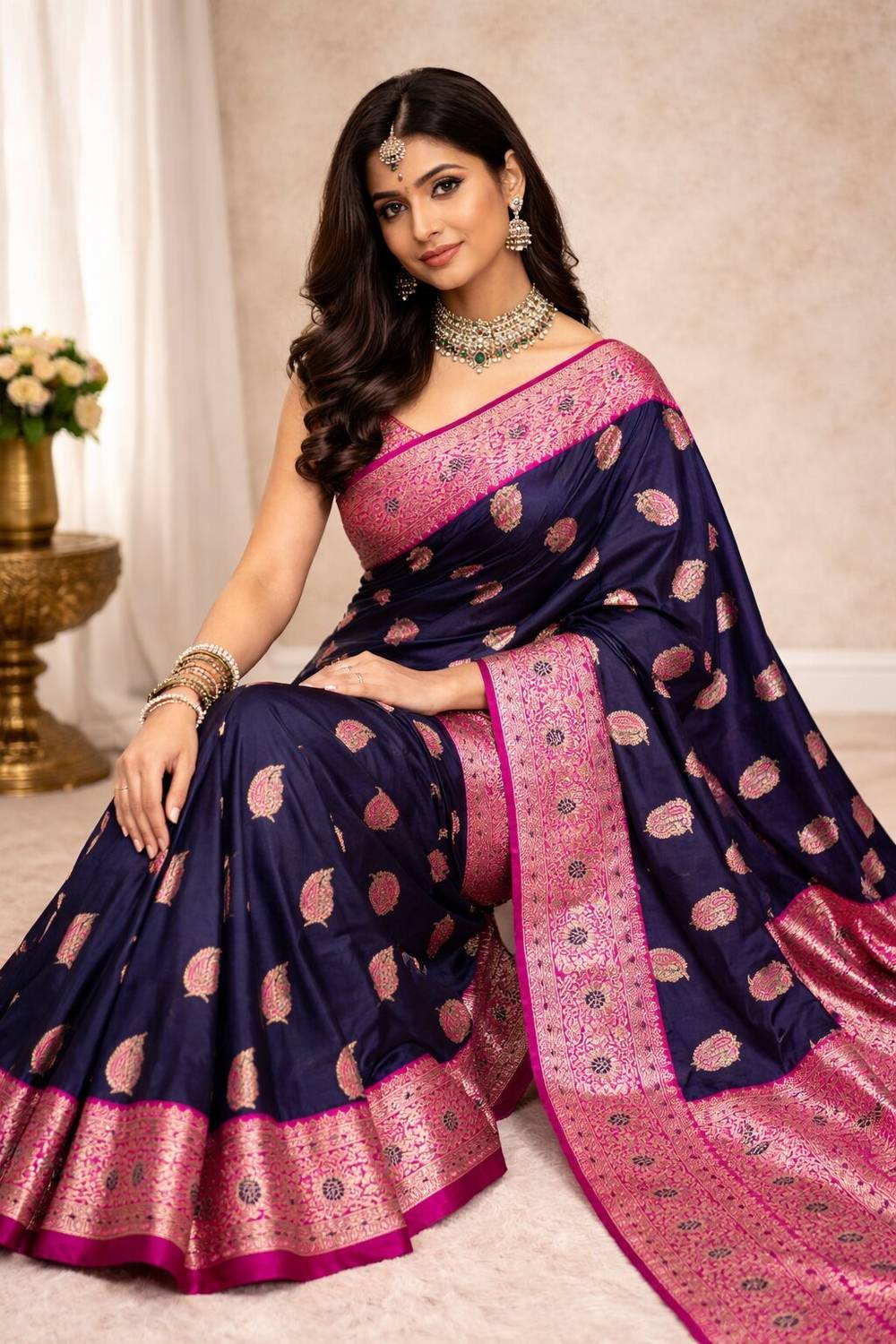 Avantika Fashion Blue Kanjivaram Silk Saree - Image 1
