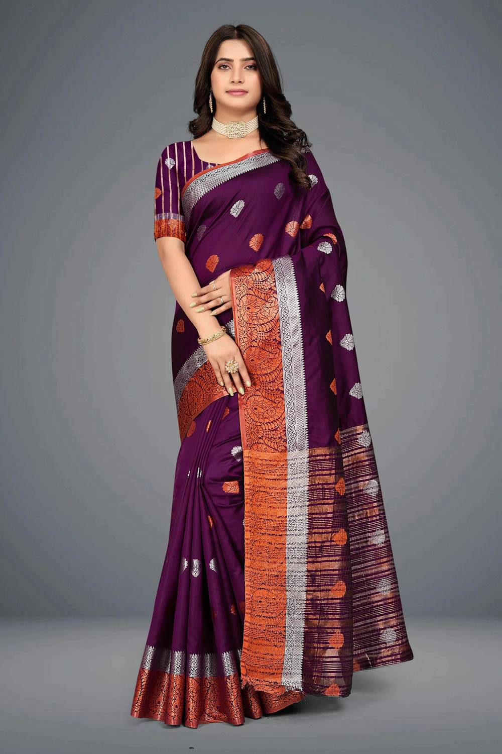 Shaibo saree Woven Daily Wear Cotton Silk Saree (Maroon)