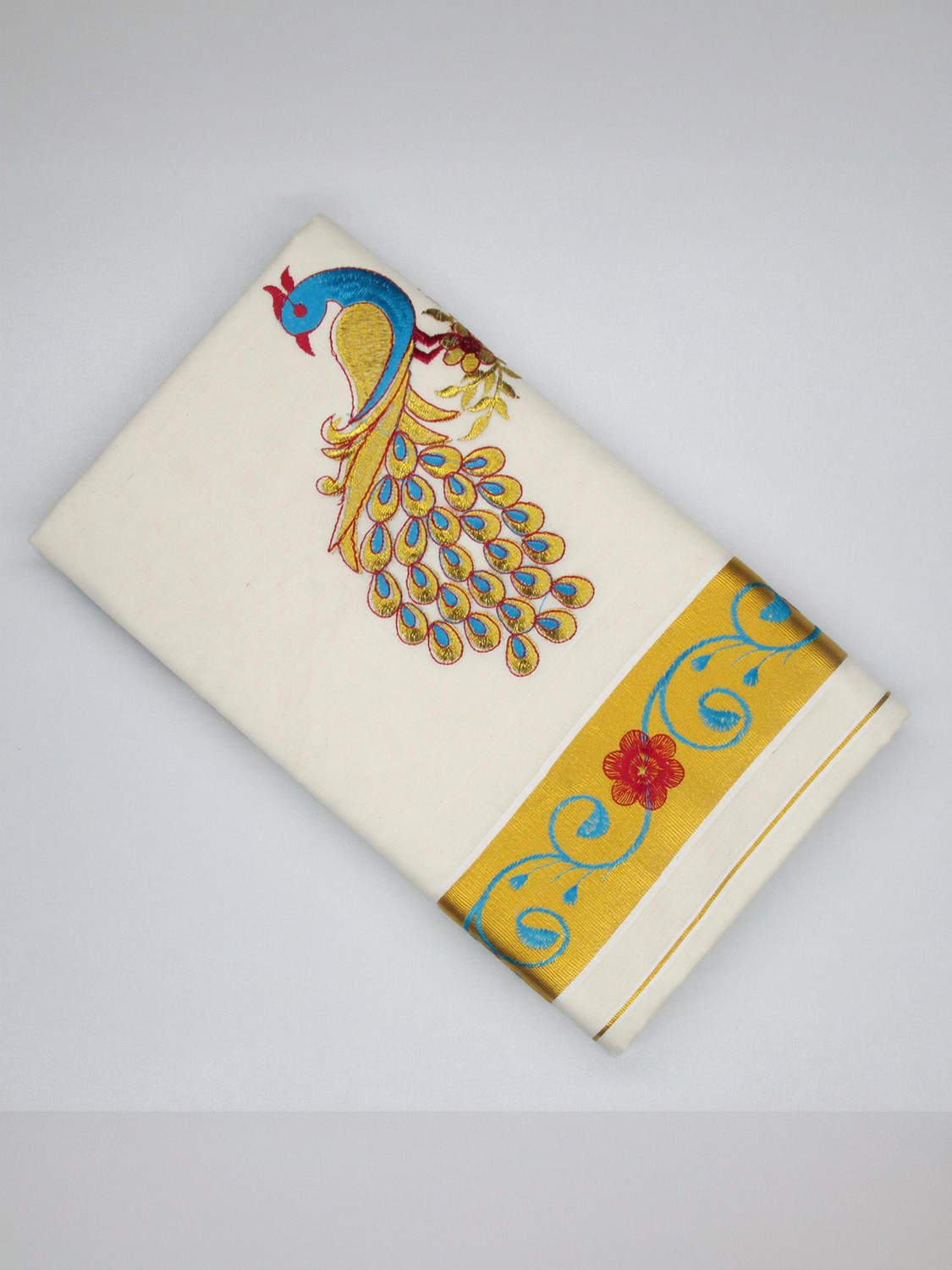 Image of Peerless Embroidered Kasavu Handloom Pure Cotton Saree