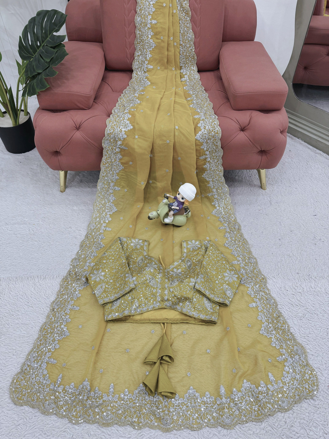 Image of MADHI Embroidered, Embellished, Floral Print Bollywood Georgette Saree