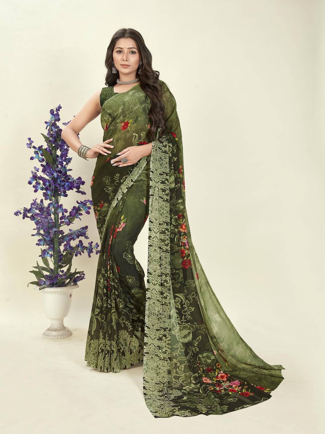 Anand Sarees Floral Print, Printed Daily Wear Georgette Saree