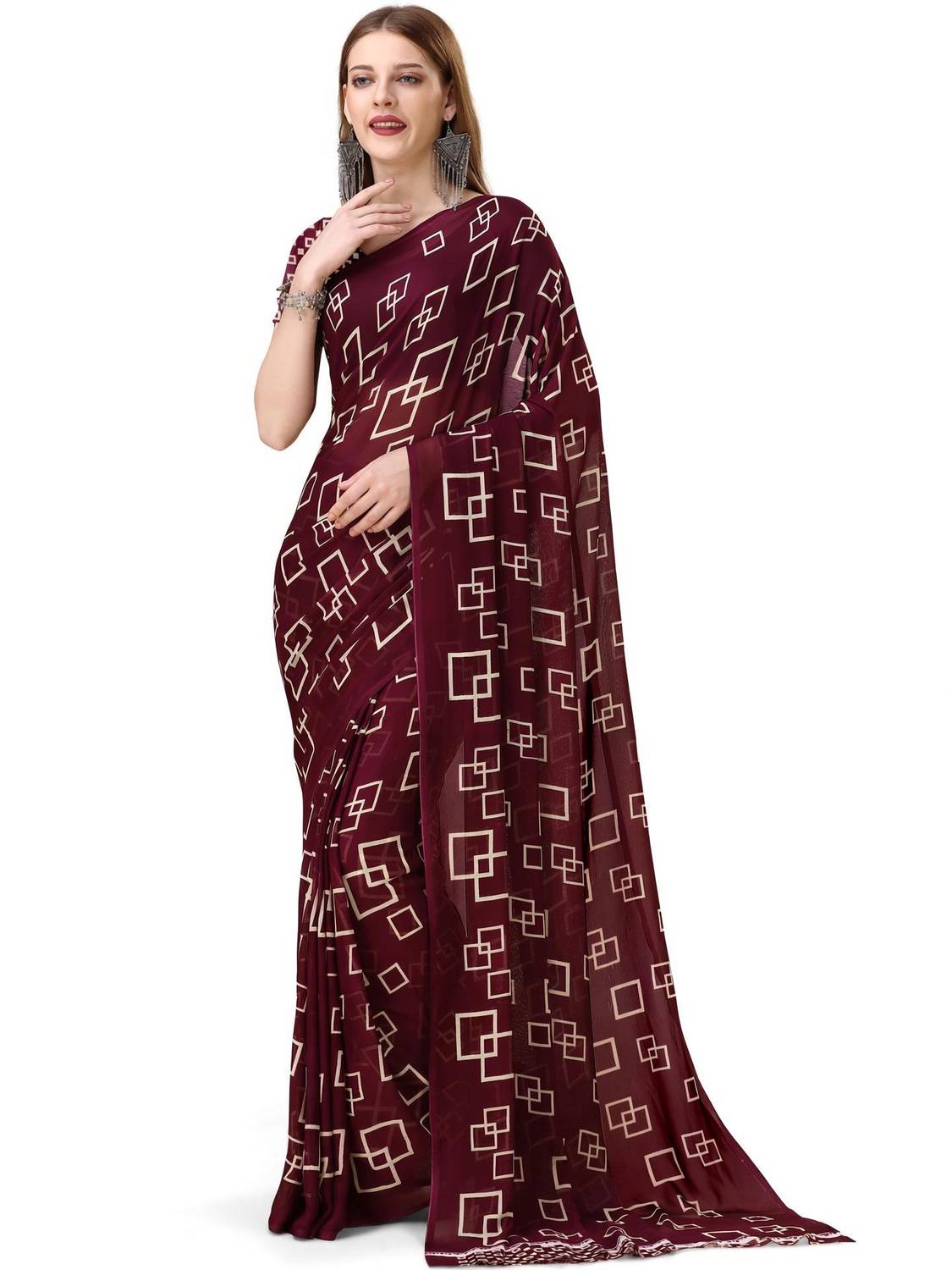 Bansi Ecom Geometric Print Daily Wear Georgette Saree