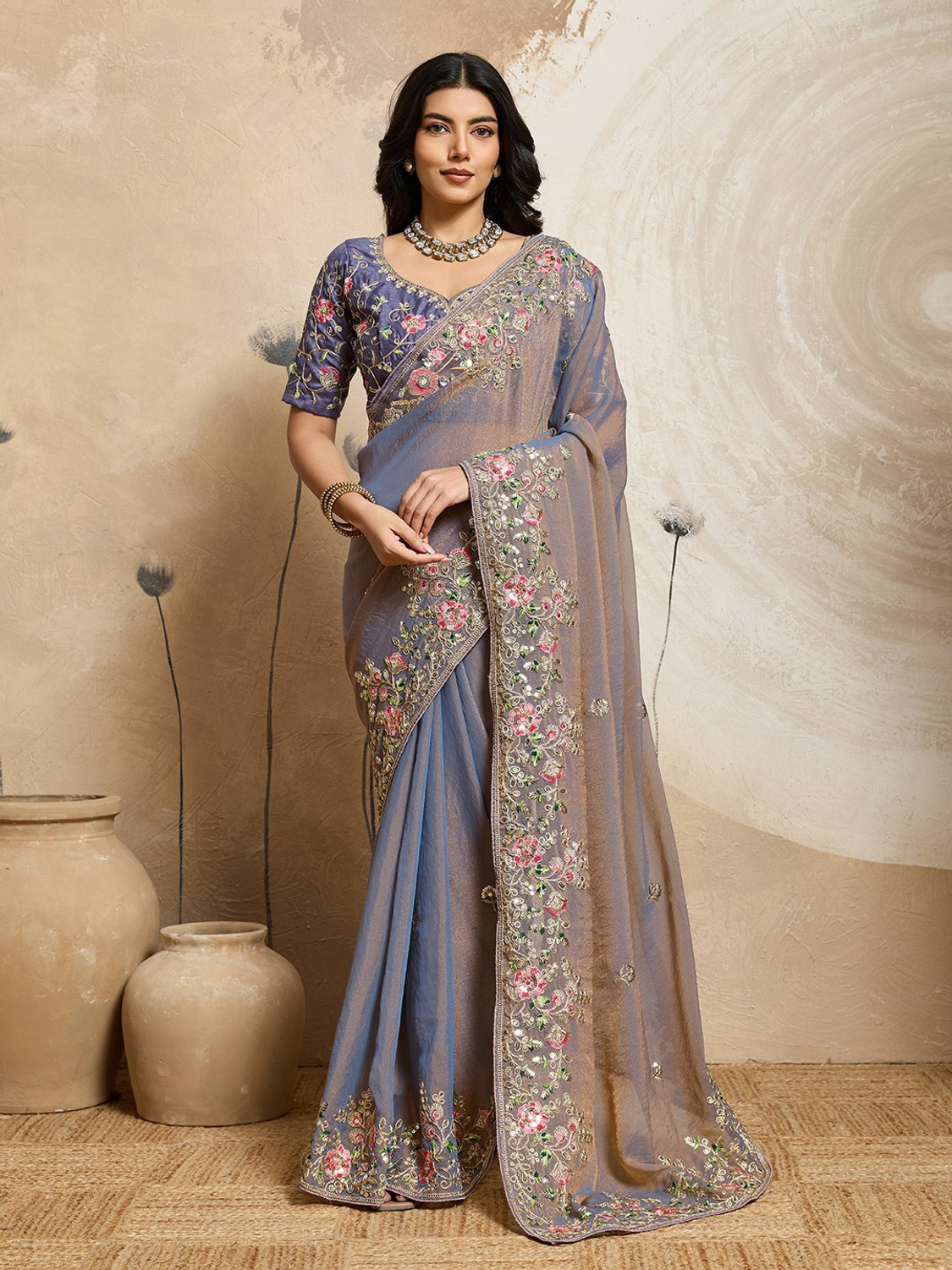Image of NAYRYN CREATION Embroidered Bollywood Chiffon, Georgette Saree