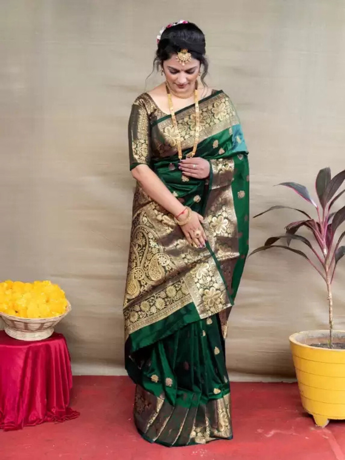 Image of GajGajra Digital Print Banarasi Cotton Silk, Jacquard Saree