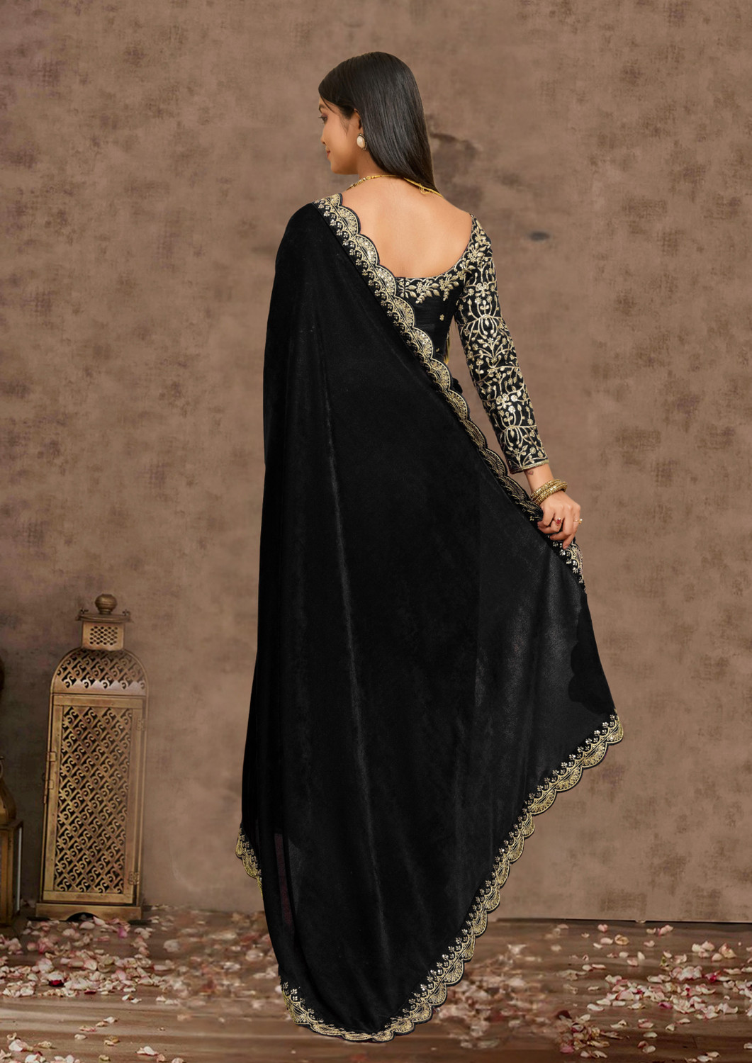 Image of adelyn Embroidered Banarasi Velvet, Cotton Blend Saree
