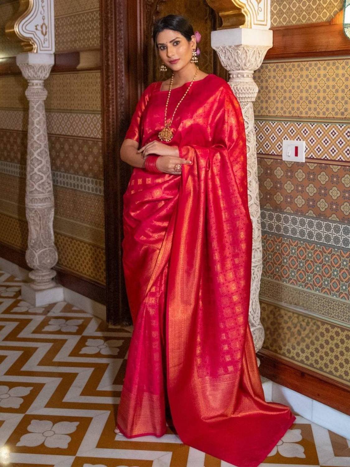 PHEASANT Woven Kanjivaram Pure Silk, Jacquard Saree