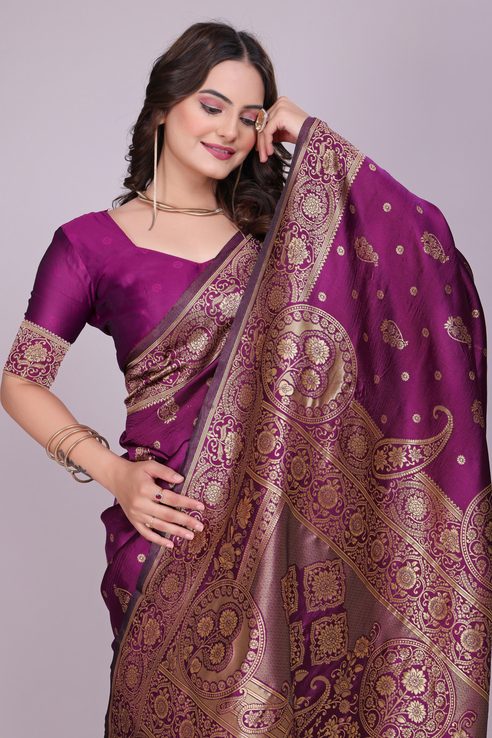 Image of DHRUVIL TEXTILES Self Design Banarasi Cotton Silk, Jacquard Saree