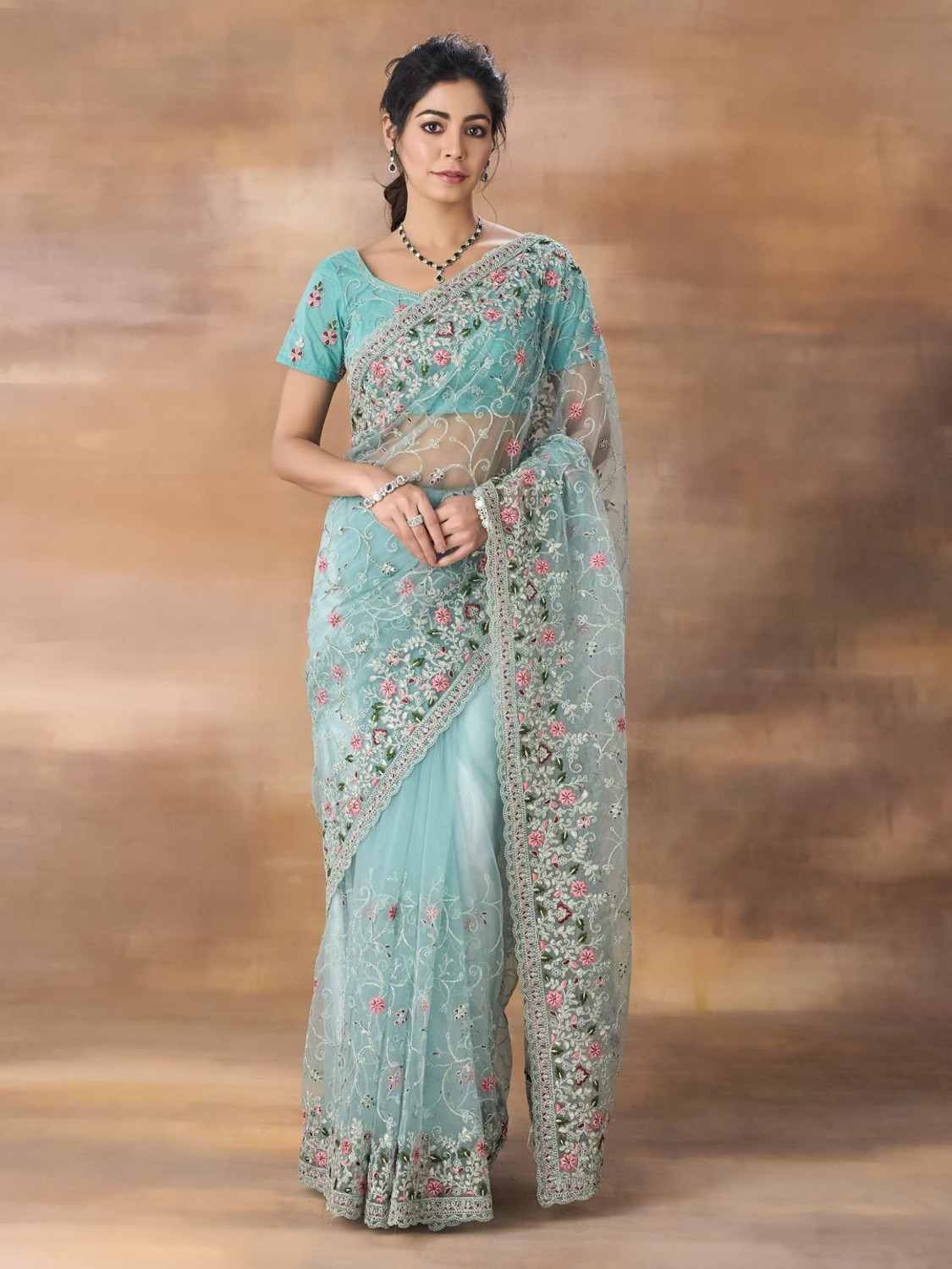 Image of KASEE Self Design Bollywood Net Saree