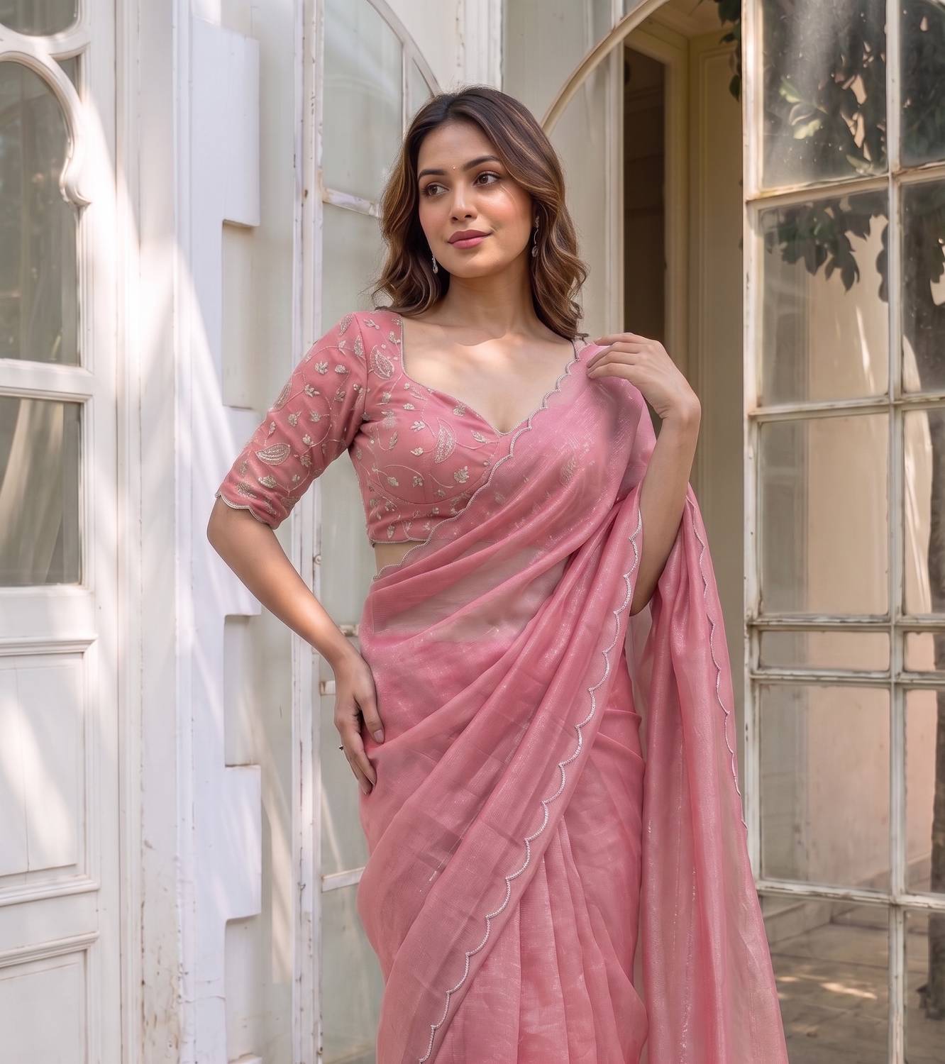 9KALA Embroidered Bollywood Organza Saree