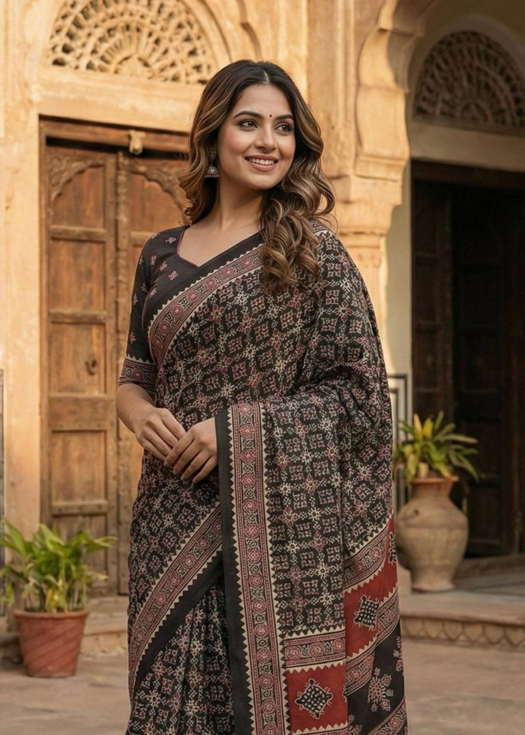 BALAJI TRENDS Blocked Printed Bollywood Pure Cotton Saree