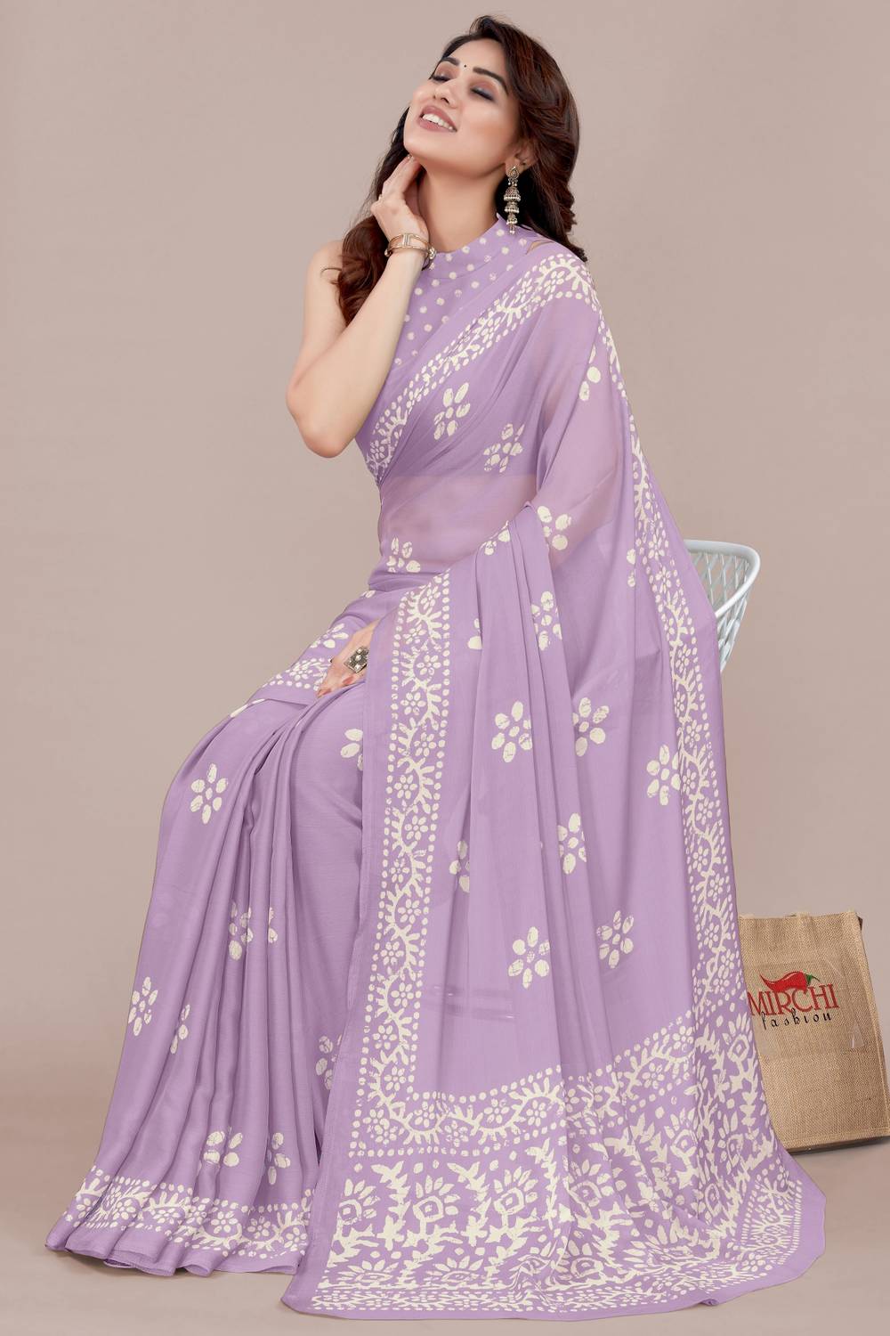 MIRCHI FASHION Printed, Blocked Printed Hand Batik Chiffon, Georg