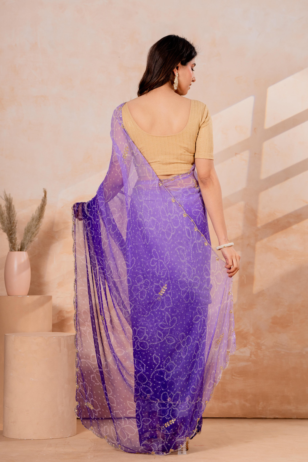 Image of TBT Ombre, Printed Bandhani Georgette Saree