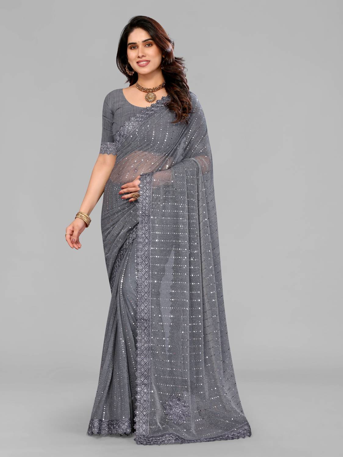 AKFABRICS Digital Print Daily Wear Lycra Blend Saree