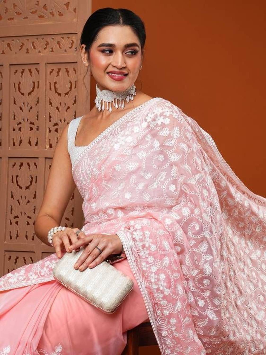 Drapevilla Solid/Plain Bollywood Silk Blend, Net Saree