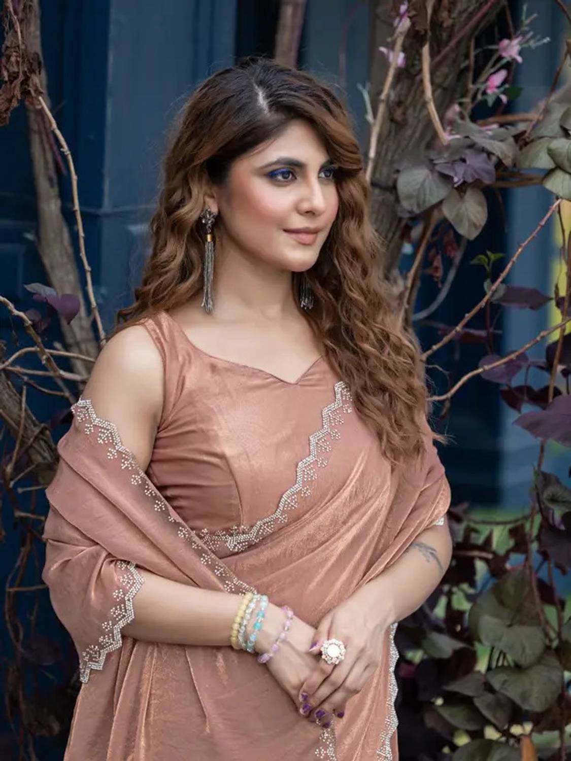 Branzios Solid/Plain Bollywood Satin Saree