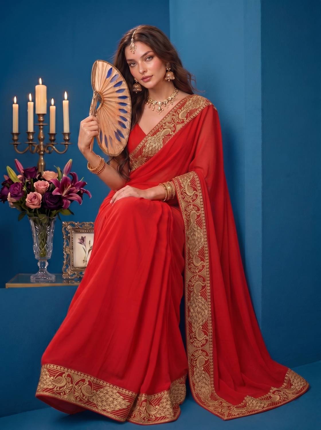 Anugrah Textile Self Design Banarasi Lycra Blend, Chiffon Saree