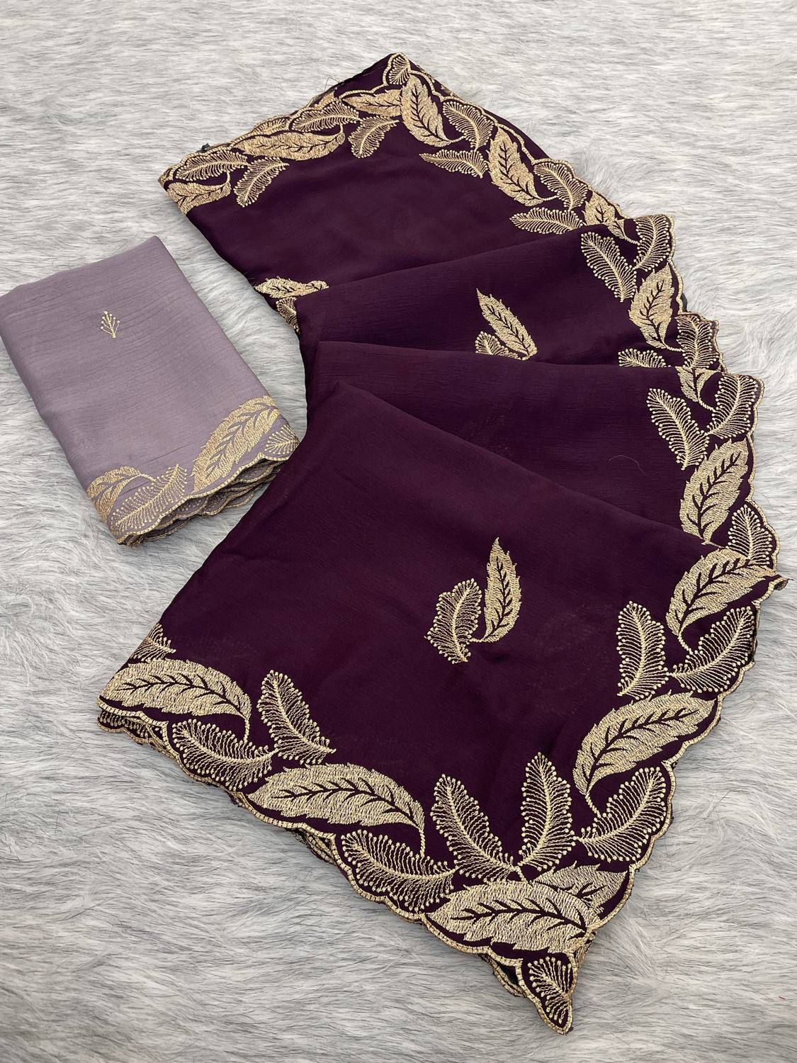 Image of Zari and Ziba Embroidered Bollywood Chiffon Saree
