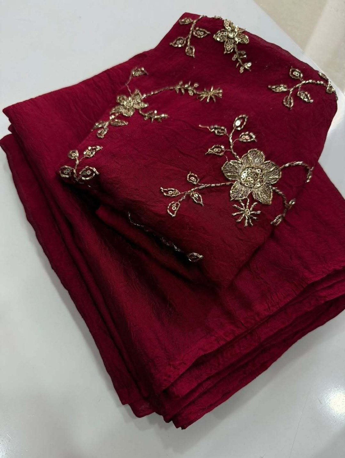 Image of PANCHTATVA FABRIC Embroidered Bollywood Pure Silk Saree