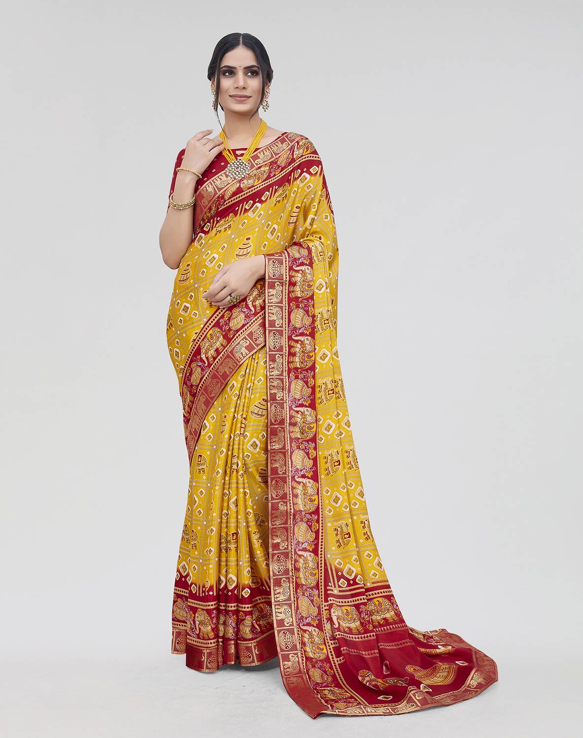 ANIRAV Floral Print Bollywood Tussar Silk Saree
