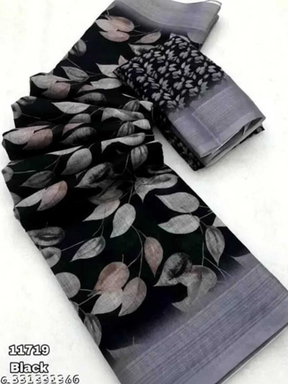 AARAANA Floral Print Kanjivaram Linen, Cotton Linen Saree