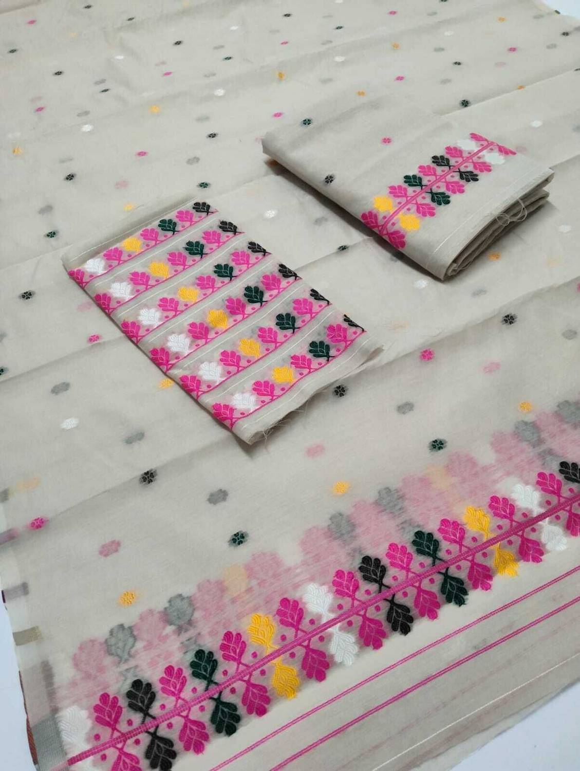 AMILAGROS PIZZARRAS FASHION Woven, Floral Print, Geometric Print Mekhela Chador Pure Cotton Saree