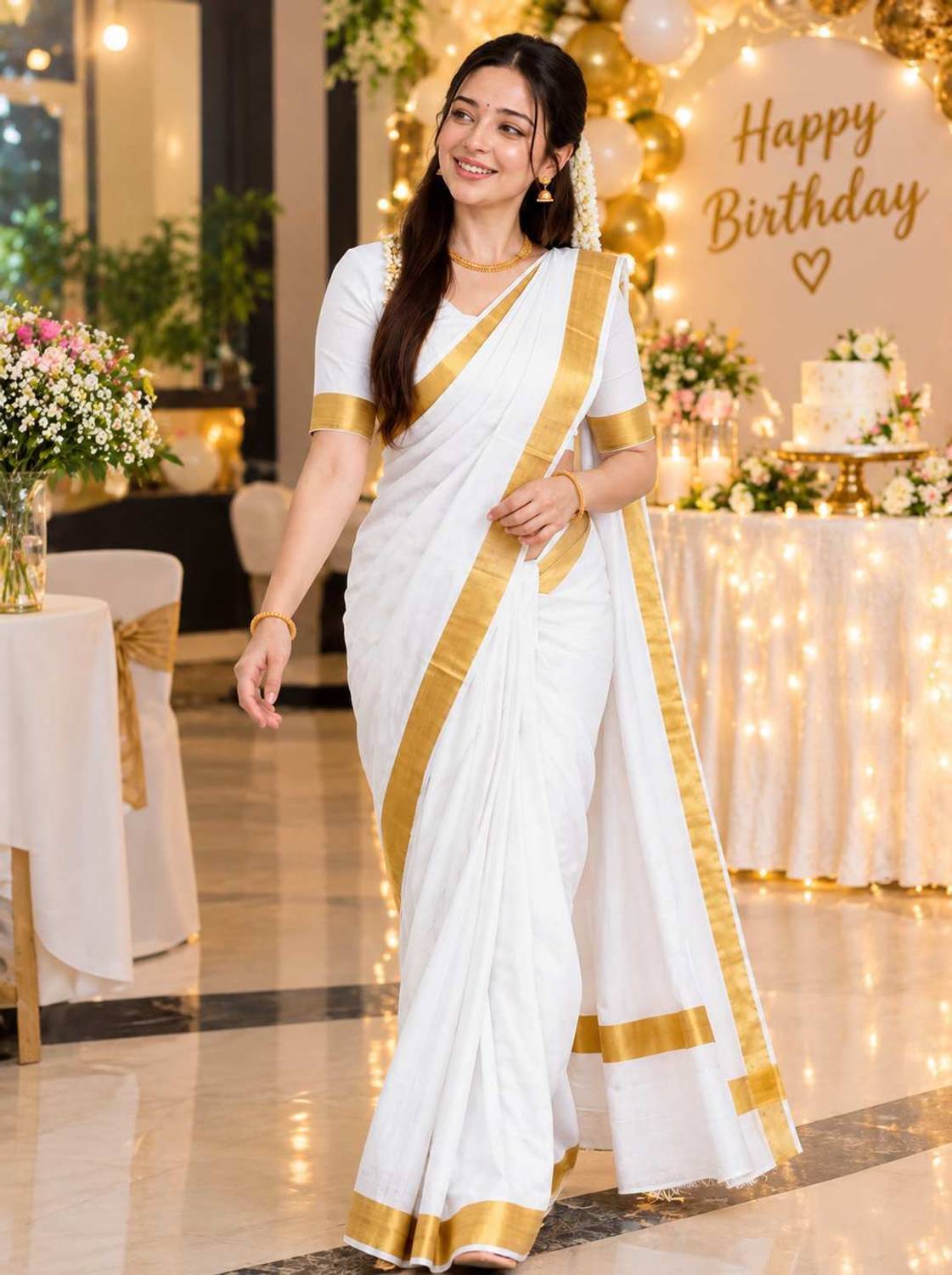 ANTIK Woven Mundum Neriyathum Kerala Cotton Saree