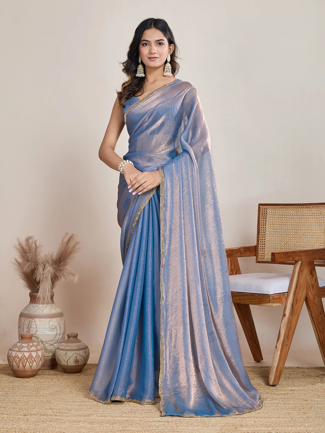 Image of Dhimahi Solid /Plain Bollywood Chiffon Saree