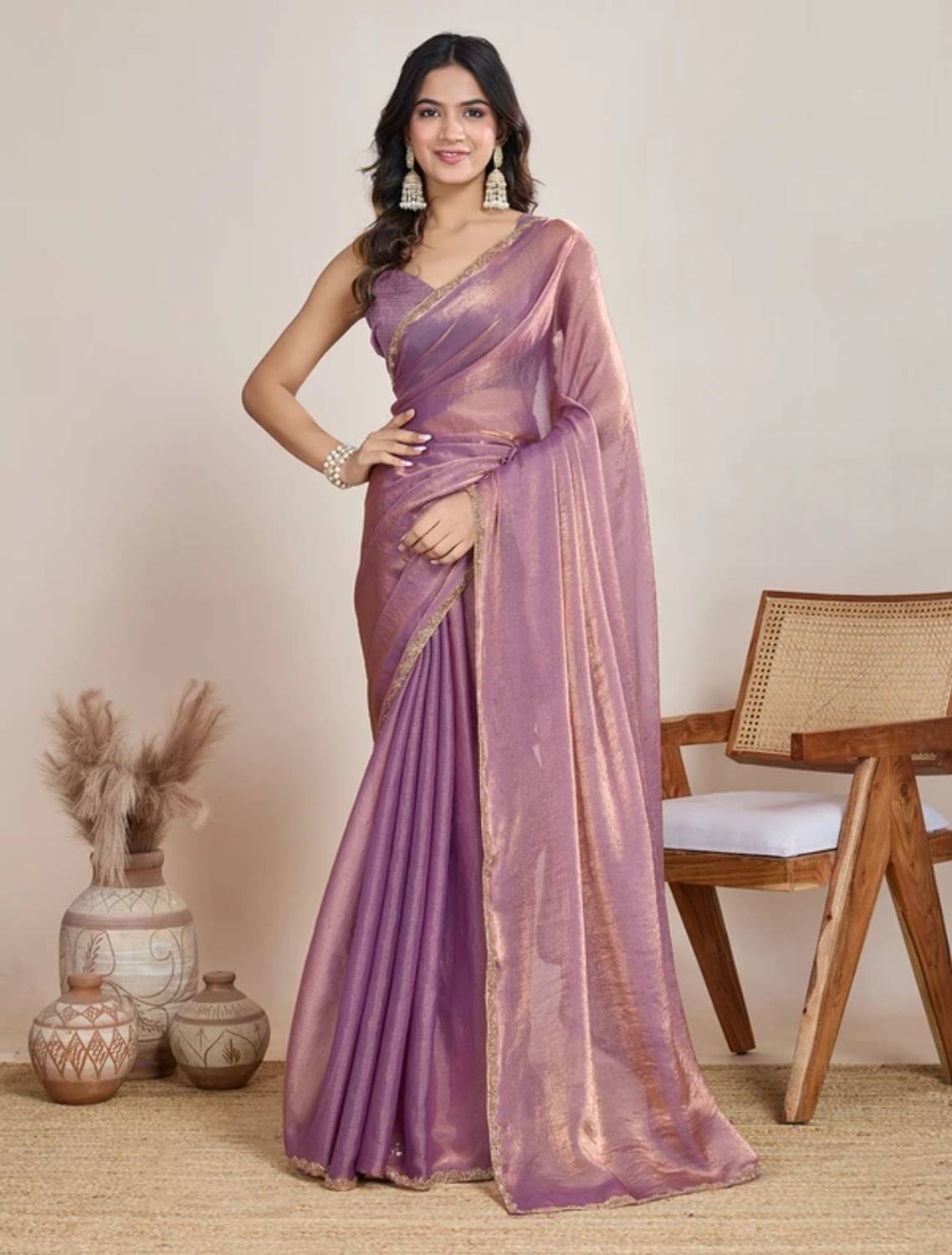 BRAHMSHAKTI Embellished Bollywood Tissue, Pure Silk Saree