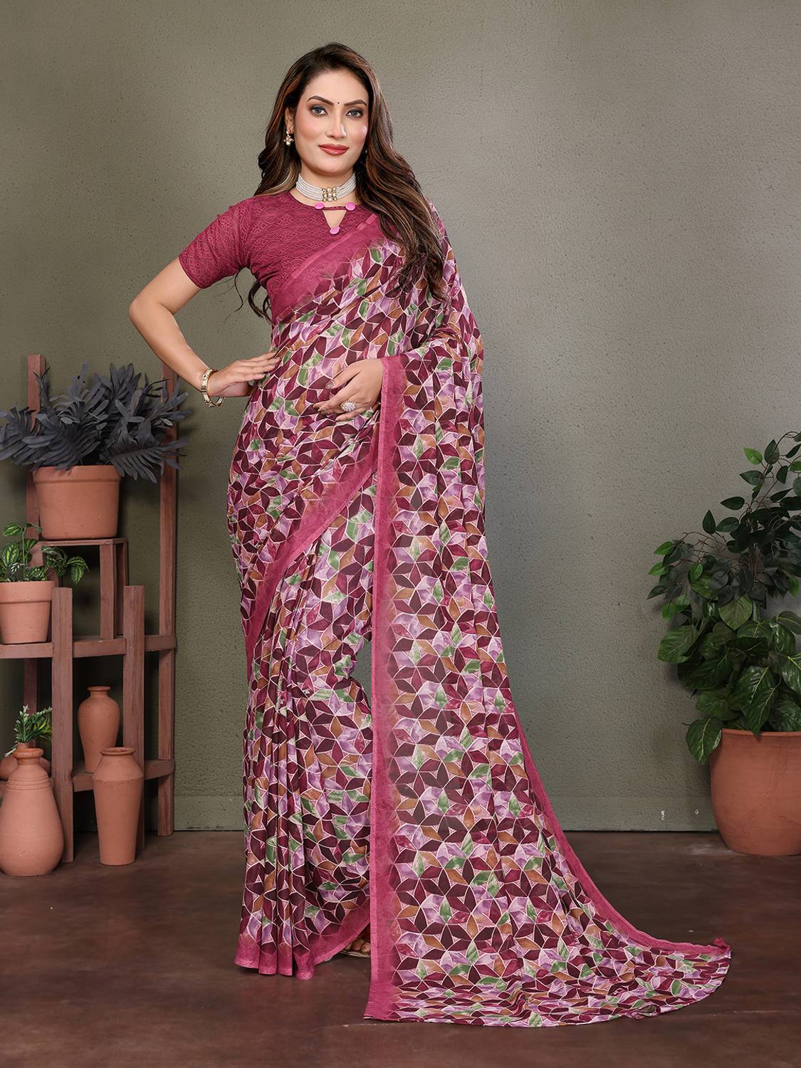 Anand Sarees Geometric Print Daily Wear Georgette Saree