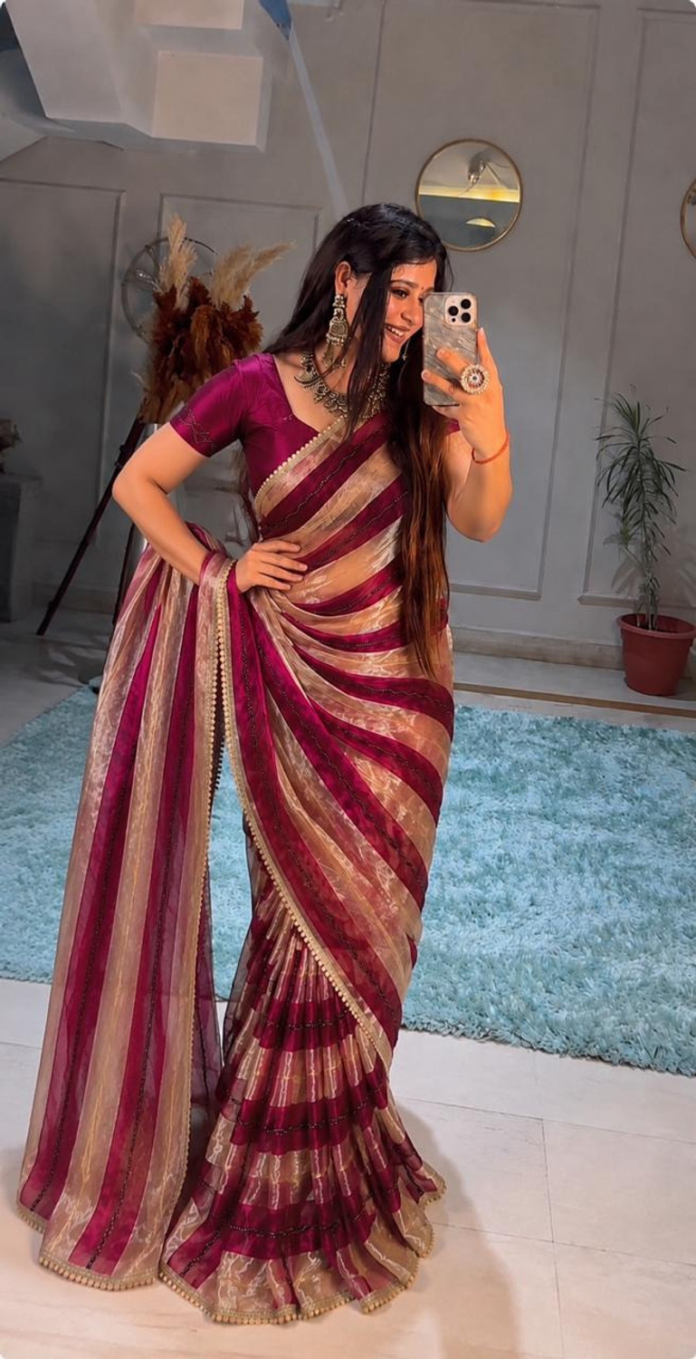 Image of sadala culture Striped, Woven, Self Design Bollywood Tissue Saree