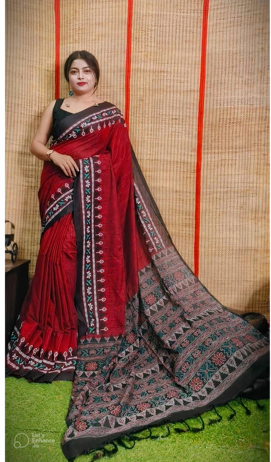 Bhadra Red Sambalpuri Cotton Saree - Image 1