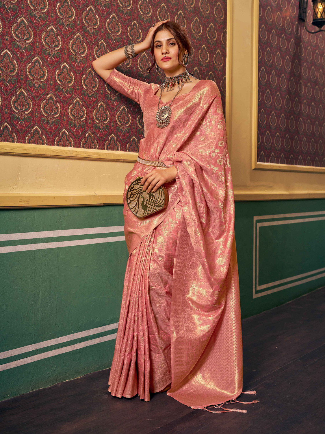 Image of Tasrika Woven, Self Design, Floral Print Kanjivaram Silk Blend Saree
