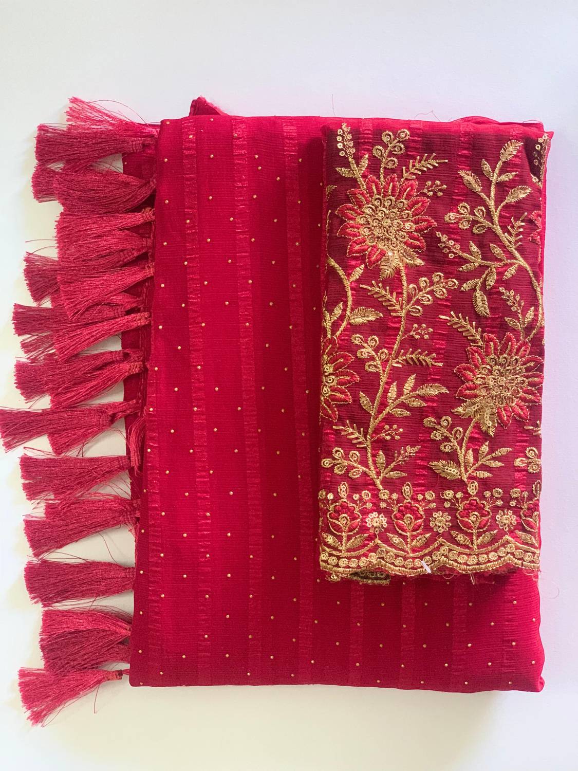 ABSilk Self Design, Striped, Embroidered Bollywood Georgette Saree