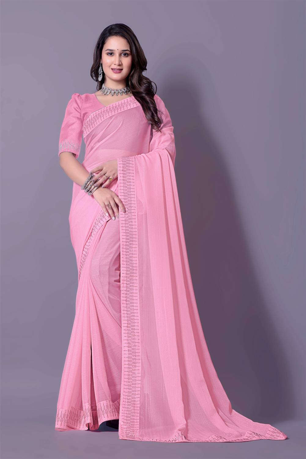 Jay Bajrang Fashion Solid/Plain Bollywood Georgette Saree