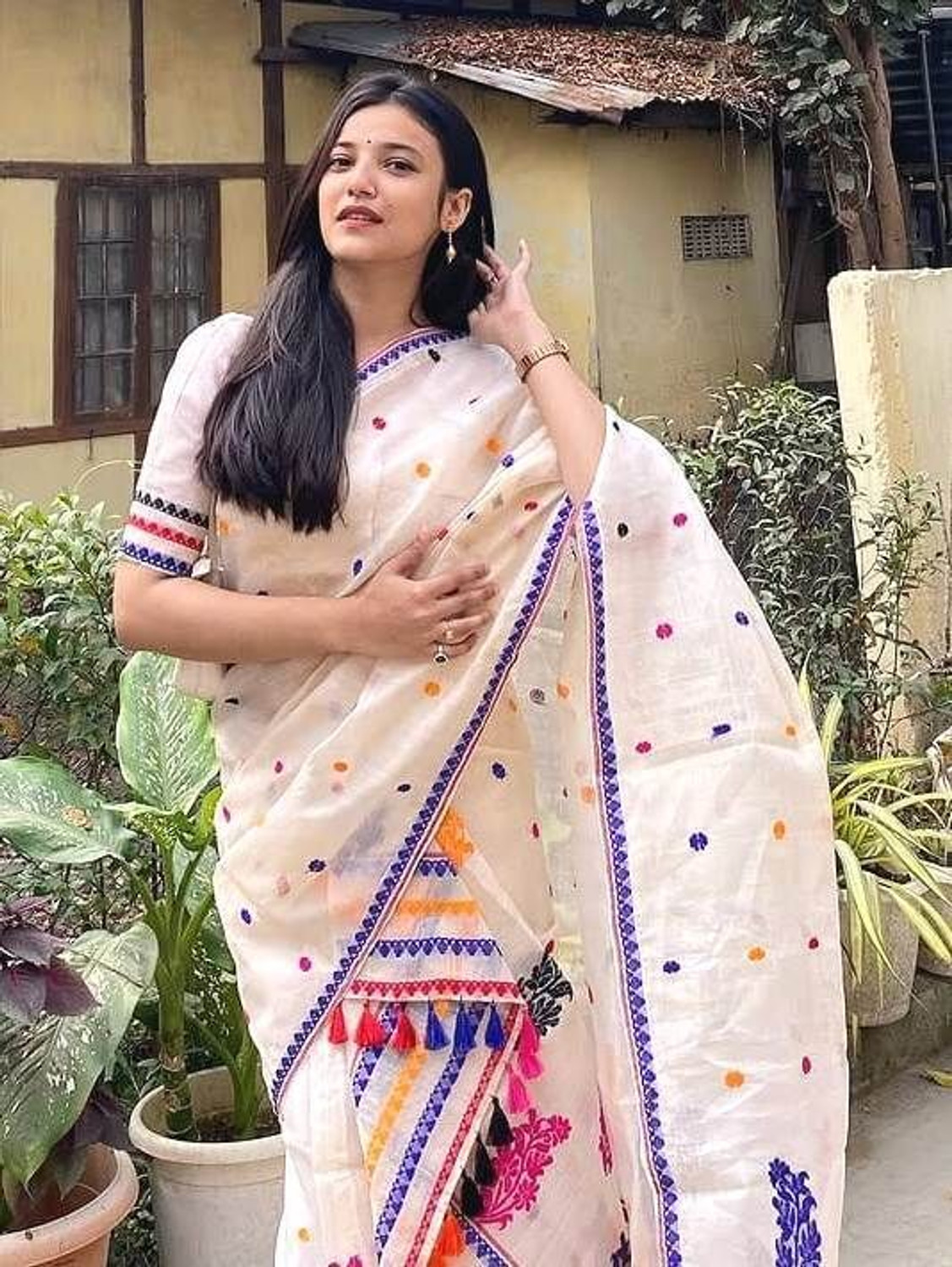 Image of Bihuwaari Woven Mekhela Chador Cotton Blend Saree