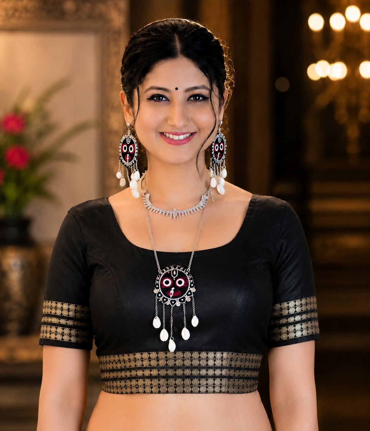 Image of Weave wonder Woven, Geometric Print Ikkat Jacquard Saree (Purple, Black, Pink)