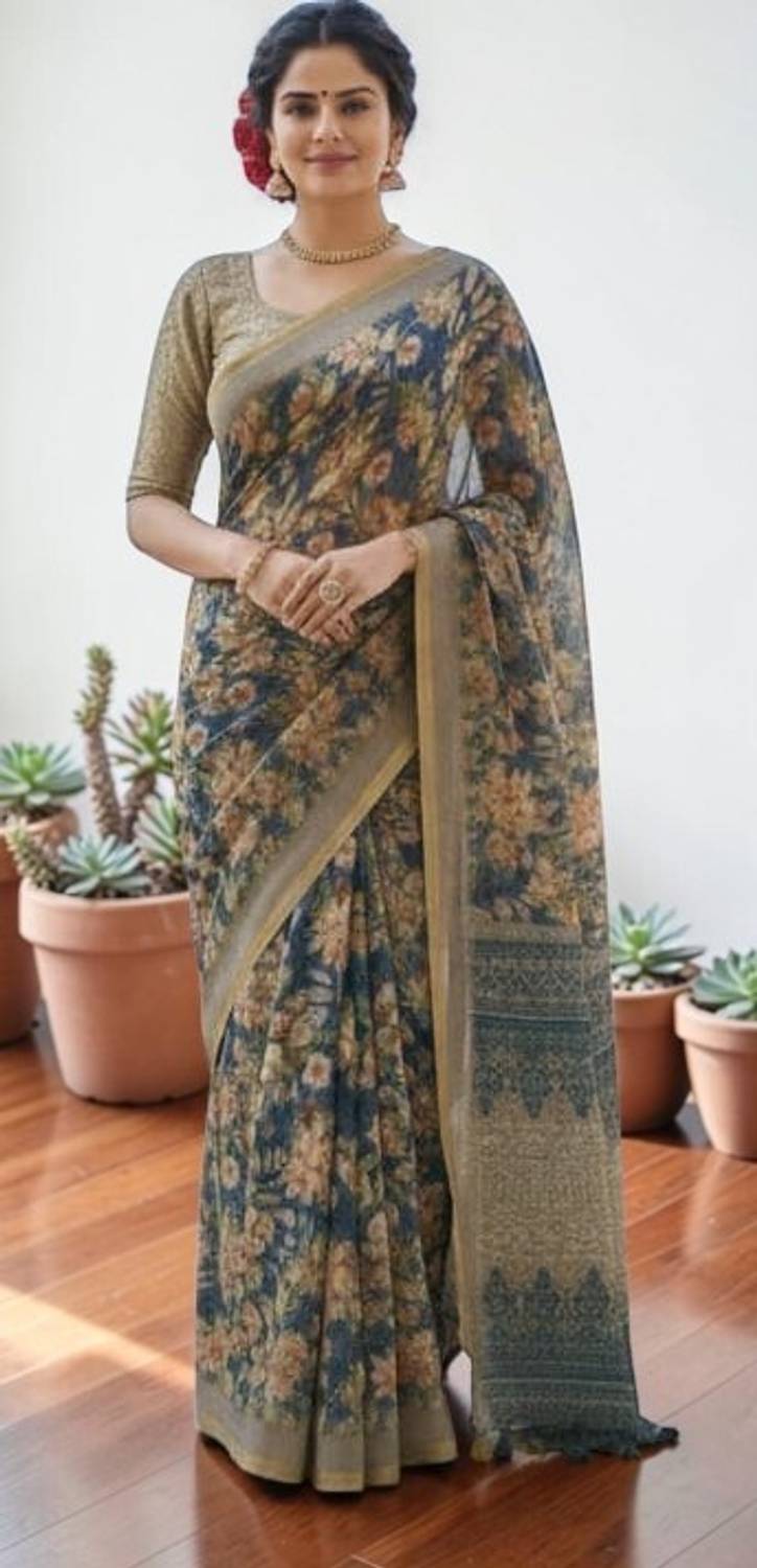 Arpita Fashion Floral Print Bollywood Linen Saree