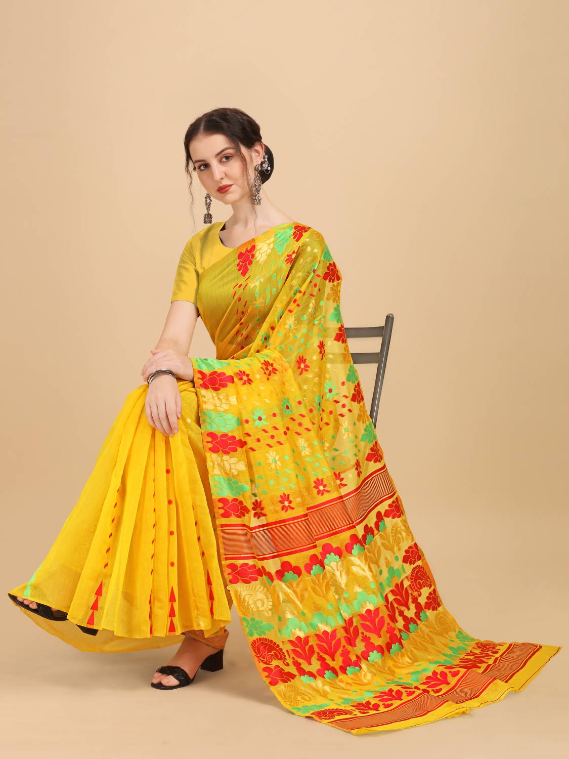 Calytrix Woven Jamdani Pure Cotton Saree